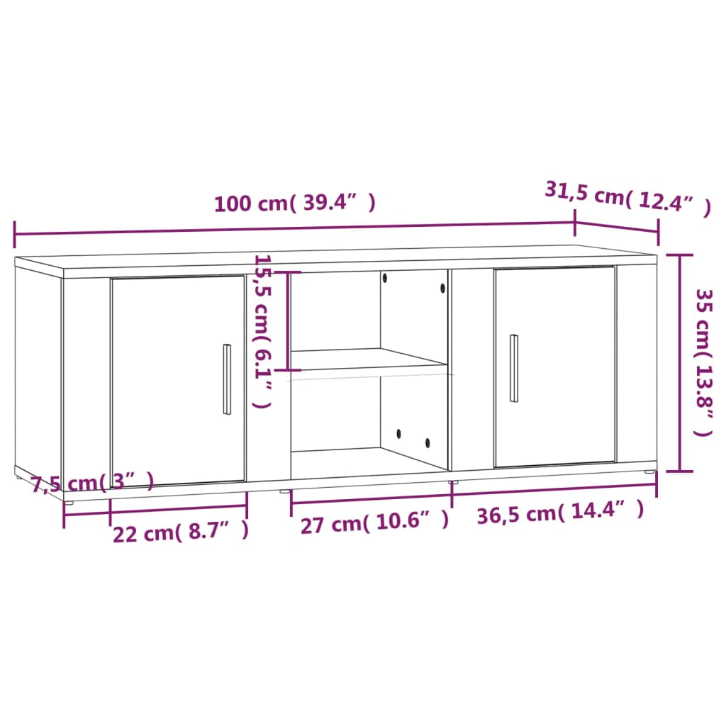 Tv-Meubel 100X31,5X35 Cm Bewerkt Hout Betongrijs