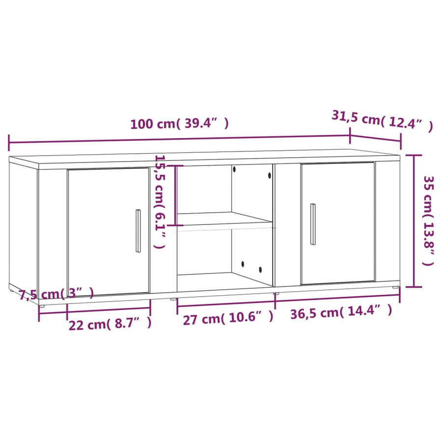 Tv-Meubel 100X31,5X35 Cm Bewerkt Hout Betongrijs
