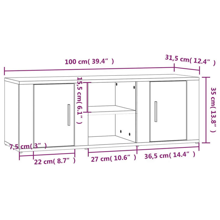 Tv-Meubel 100X31,5X35 Cm Bewerkt Hout Kleurig Gerookt eiken