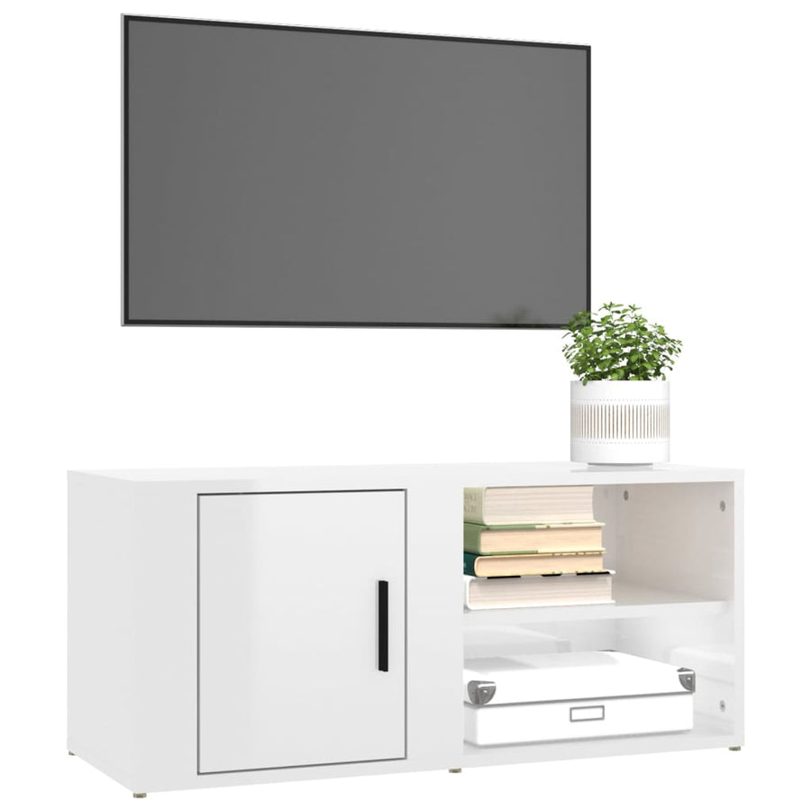 Tv-Meubels 80X31,5X36 Cm Bewerkt Hout 2 Hoogglans wit