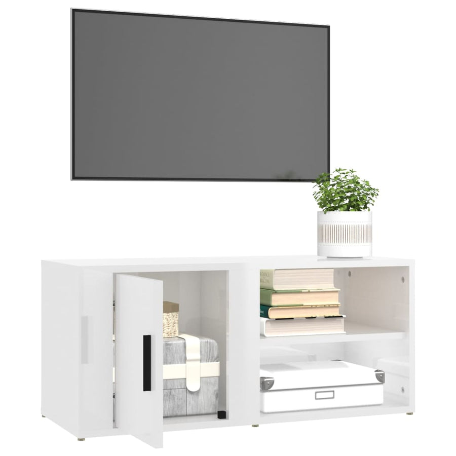 Tv-Meubels 80X31,5X36 Cm Bewerkt Hout 2 Hoogglans wit