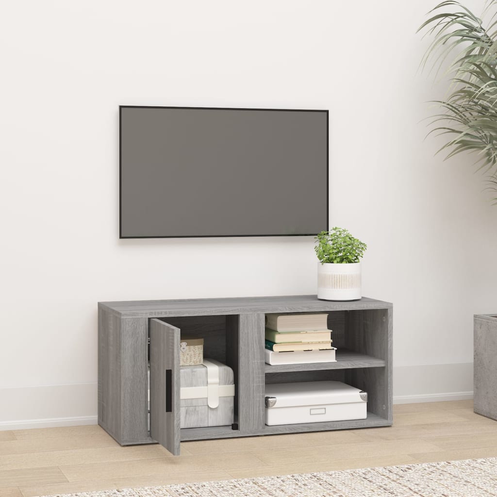 Tv-Meubel 80X3,5X36 Cm Bewerkt Hout Eikenkleurig 1 Grijs sonoma