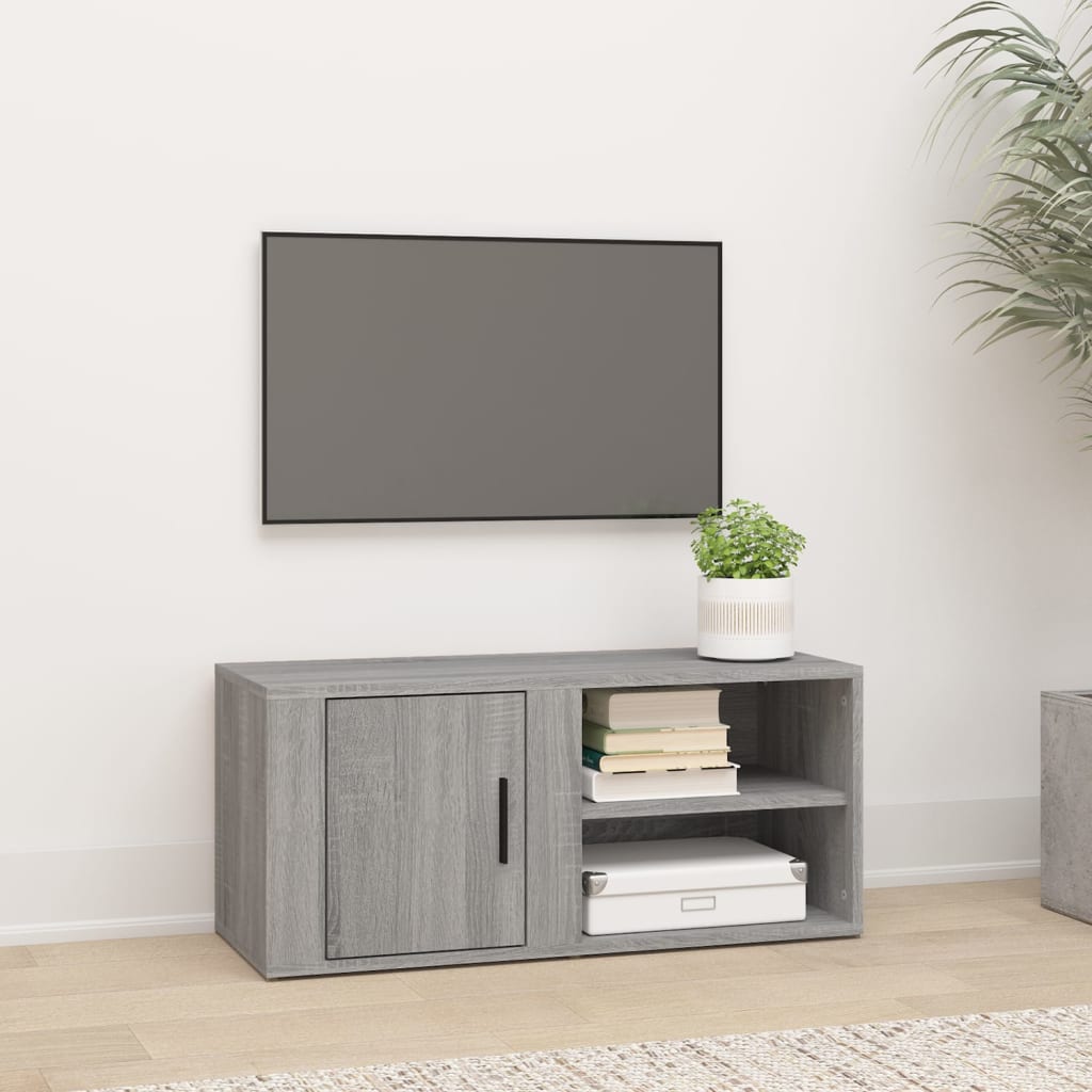 Tv-Meubel 80X3,5X36 Cm Bewerkt Hout Eikenkleurig 1 Grijs sonoma