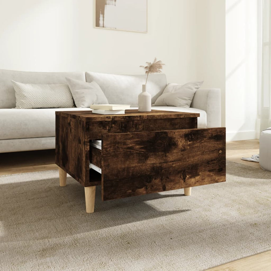 Bijzettafel 50X46X35 Cm Bewerkt Hout Gerookt Eikenkleurig
