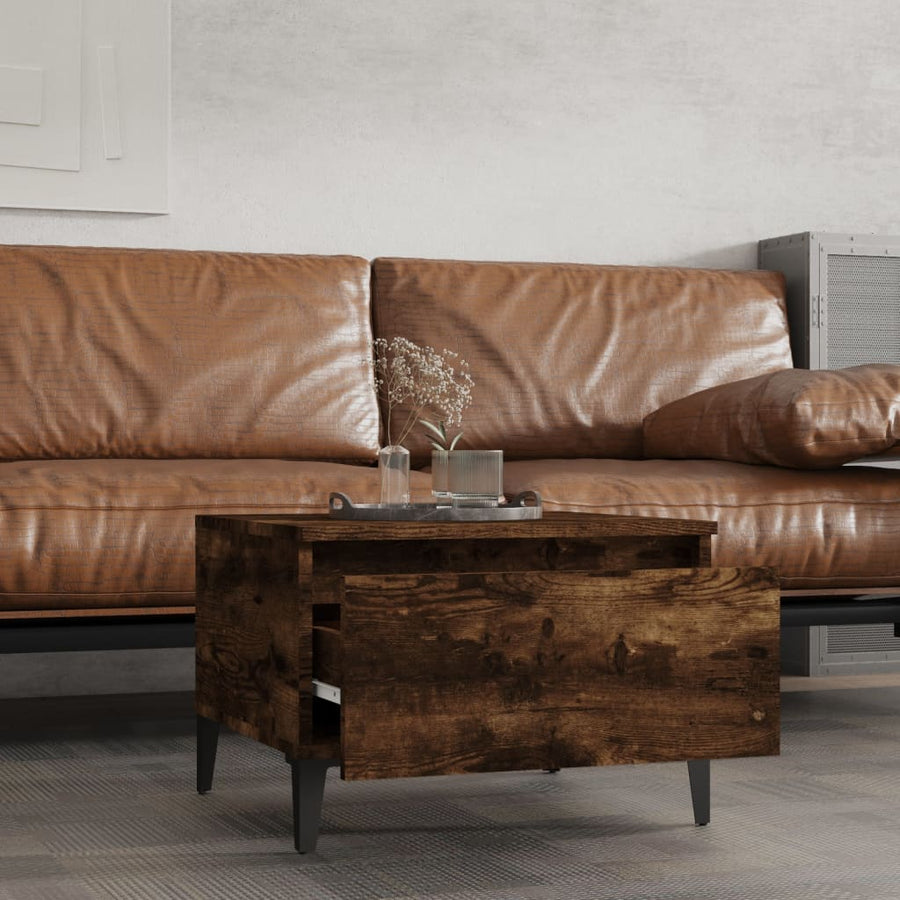 Bijzettafel 50X46X35 Cm Bewerkt Hout Gerookt Eikenkleurig