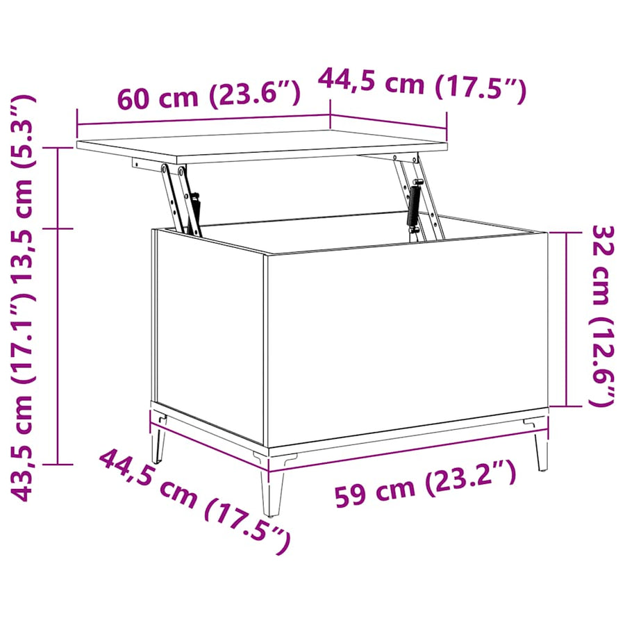 Salontafel 60X44,5X45 Cm Bewerkt Hout Kleurig 60 x 44.5 x 45 cm Sonoma eiken