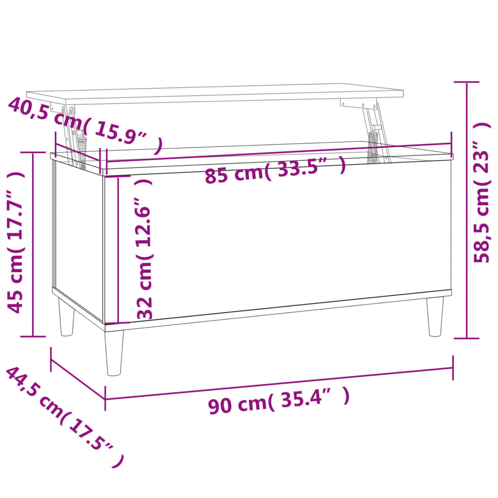 Salontafel 90x44,5x45 cm bewerkt hout wit