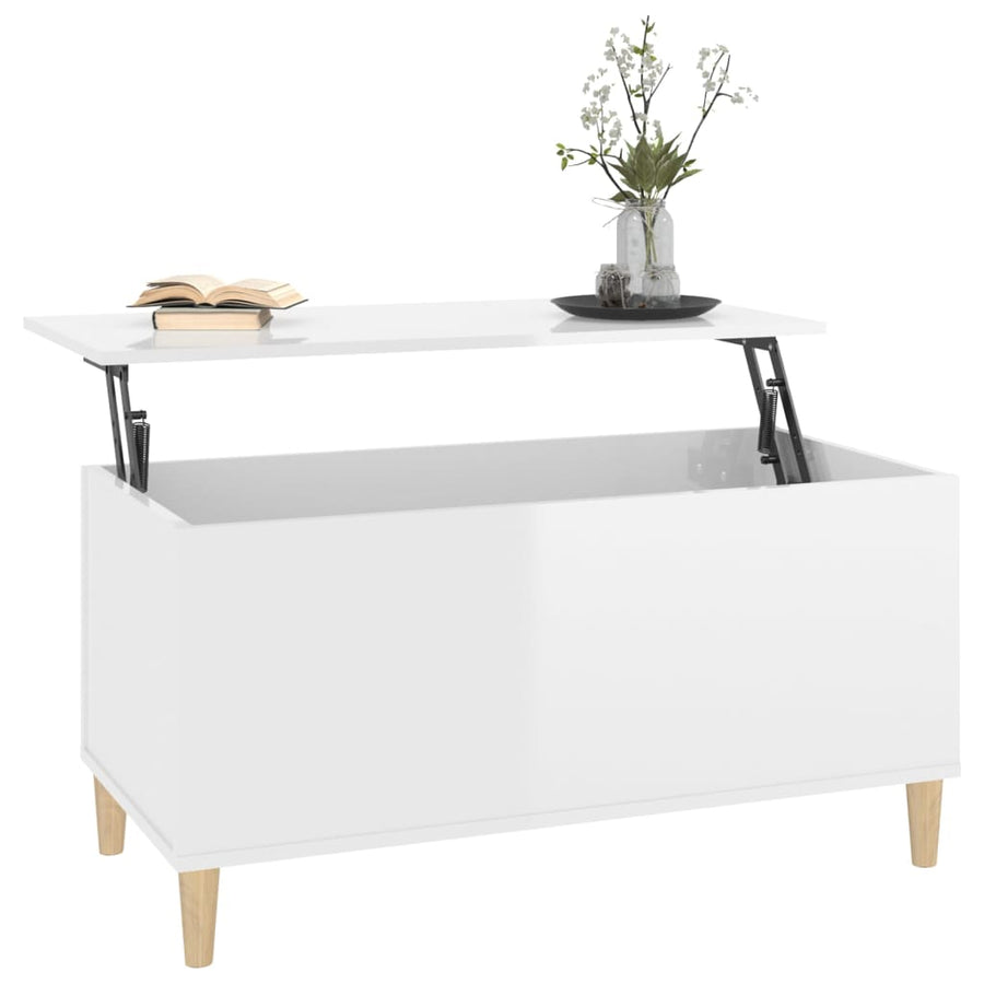 Salontafel 90X44,5X45 Cm Bewerkt Hout 90 x 44.5 x 45 cm Hoogglans wit