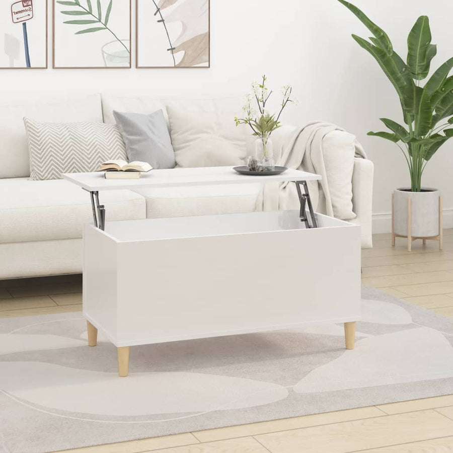 Salontafel 90X44,5X45 Cm Bewerkt Hout 90 x 44.5 x 45 cm Hoogglans wit