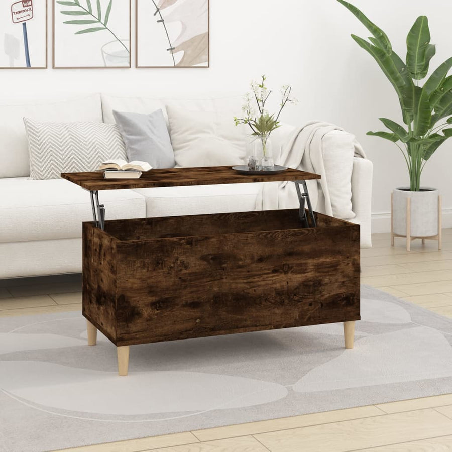 Salontafel 90X44,5X45 Cm Bewerkt Hout Gerookt Eikenkleurig