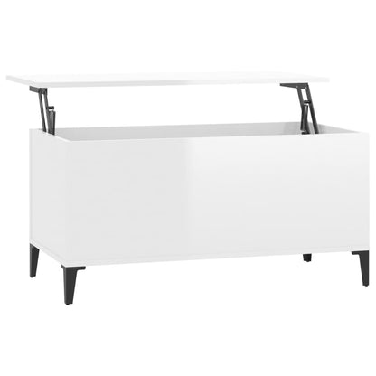 Salontafel 90X44,5X45 Cm Bewerkt Hout Hoogglans Wit