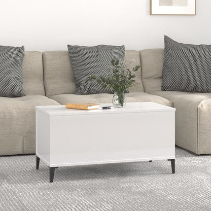 Salontafel 90X44,5X45 Cm Bewerkt Hout Hoogglans Wit