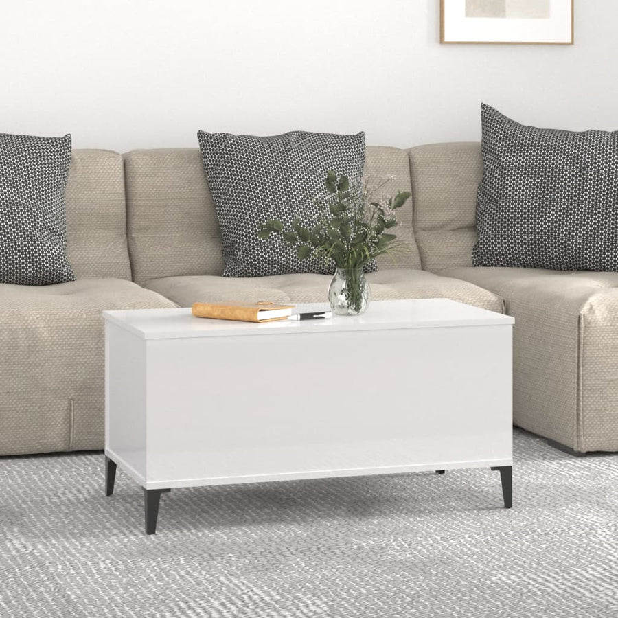 Salontafel 90X44,5X45 Cm Bewerkt Hout Hoogglans Wit