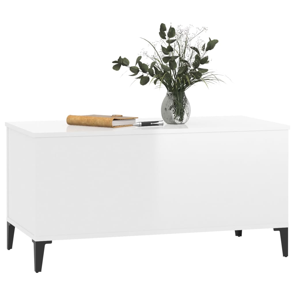 Salontafel 90X44,5X45 Cm Bewerkt Hout Hoogglans Wit