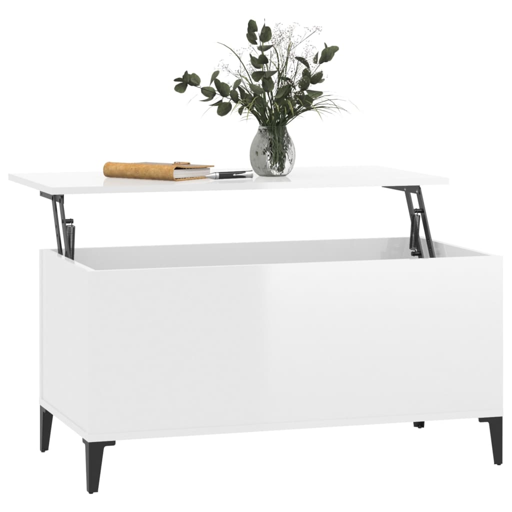 Salontafel 90X44,5X45 Cm Bewerkt Hout Hoogglans Wit