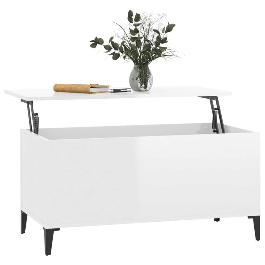 Salontafel 90X44,5X45 Cm Bewerkt Hout Hoogglans Wit