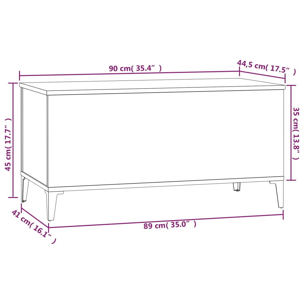 Salontafel 90X44,5X45 Cm Bewerkt Hout Hoogglans Wit