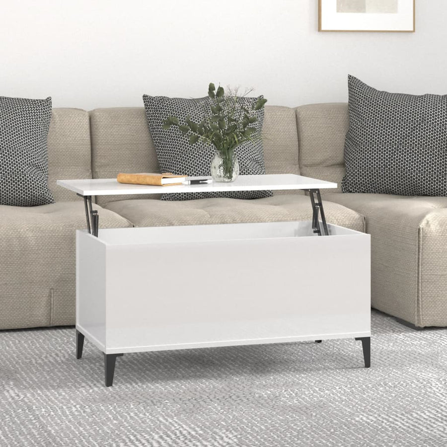 Salontafel 90X44,5X45 Cm Bewerkt Hout Hoogglans Wit