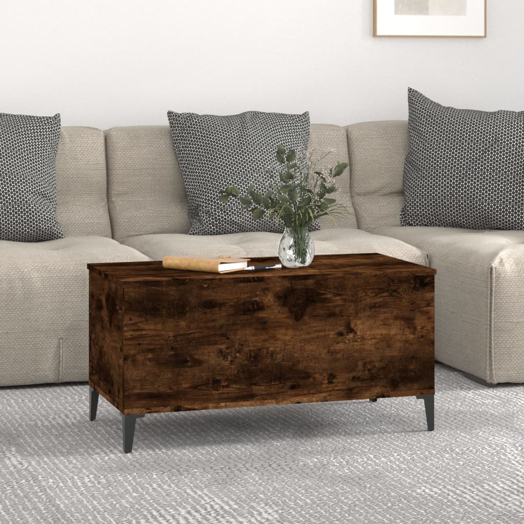 Salontafel 90X44,5X45 Cm Bewerkt Hout Gerookt Eikenkleurig