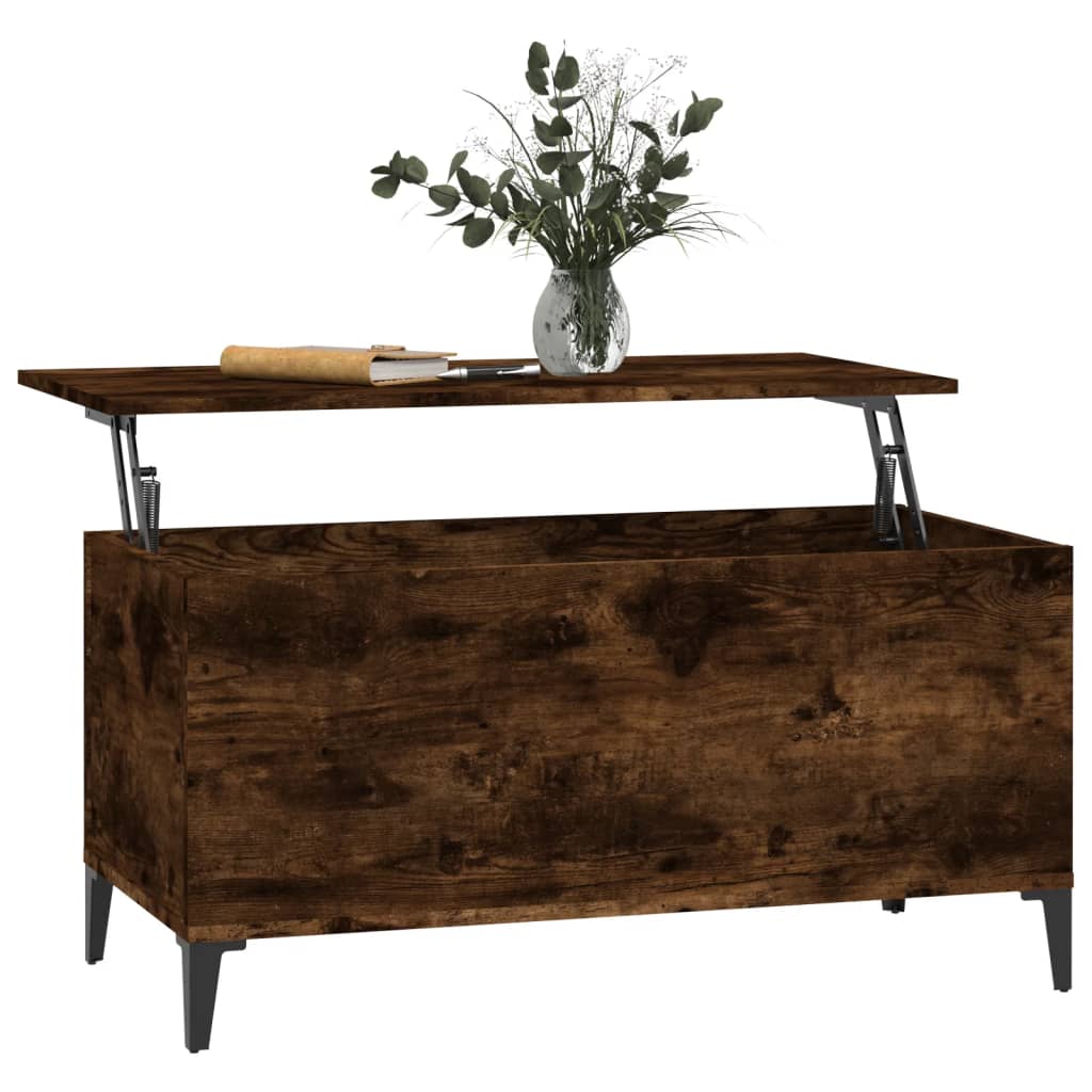 Salontafel 90X44,5X45 Cm Bewerkt Hout Gerookt Eikenkleurig