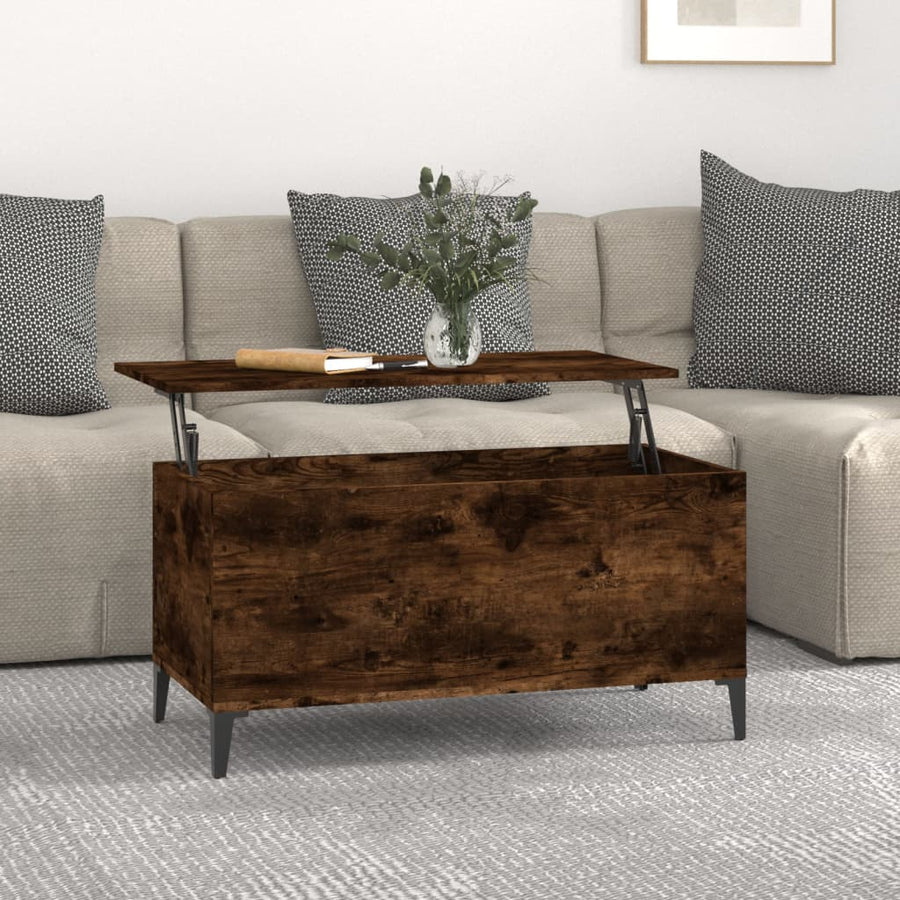 Salontafel 90X44,5X45 Cm Bewerkt Hout Gerookt Eikenkleurig