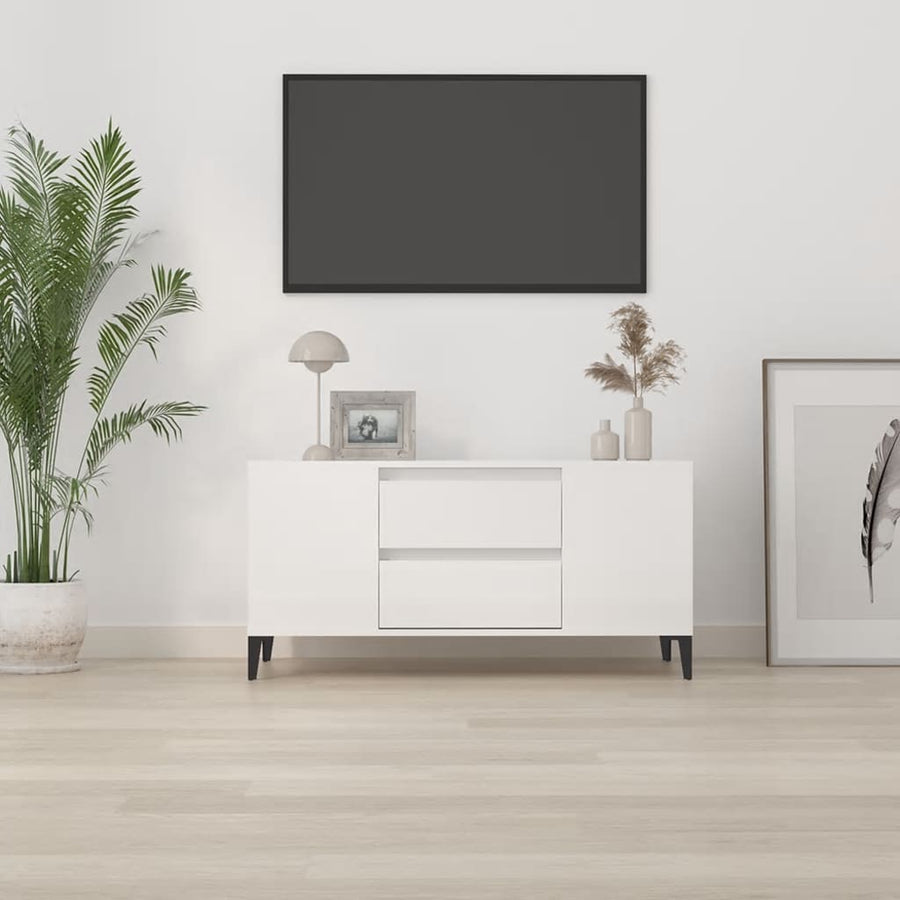 Tv-Meubel 02X44,5X50 Cm Bewerkt Hout Hoogglans wit