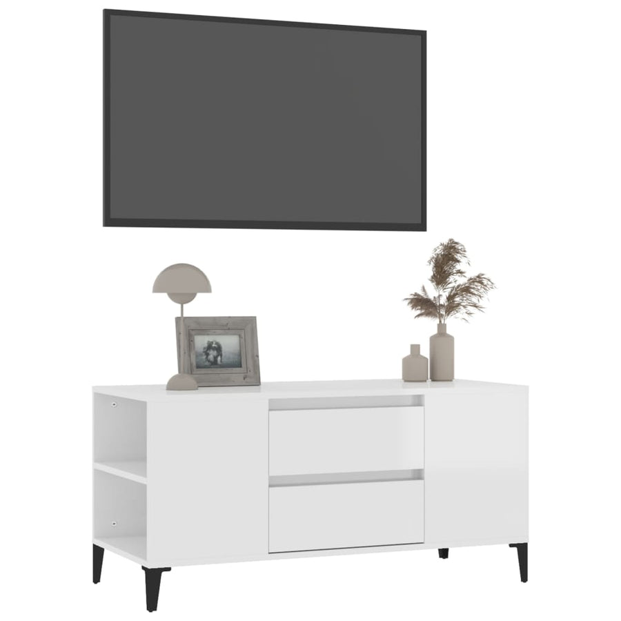 Tv-Meubel 02X44,5X50 Cm Bewerkt Hout Hoogglans wit