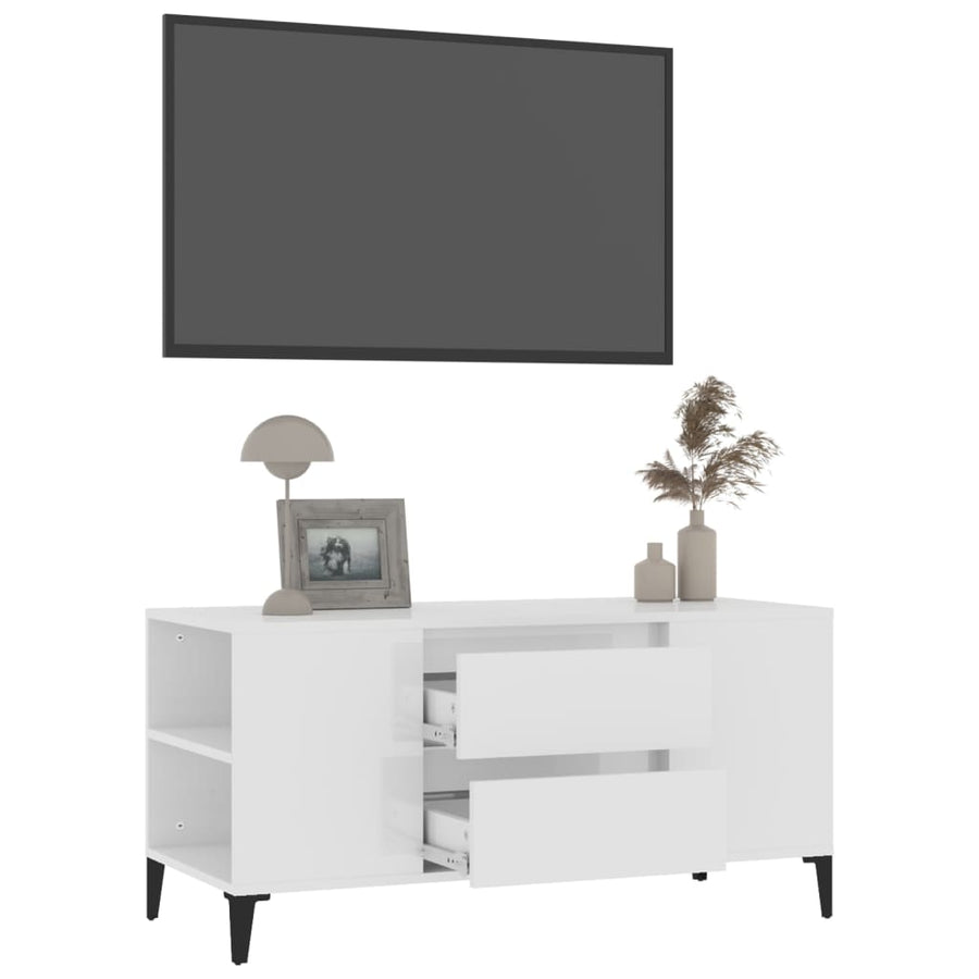 Tv-Meubel 02X44,5X50 Cm Bewerkt Hout Hoogglans wit