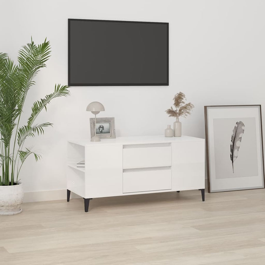 Tv-Meubel 02X44,5X50 Cm Bewerkt Hout Hoogglans wit