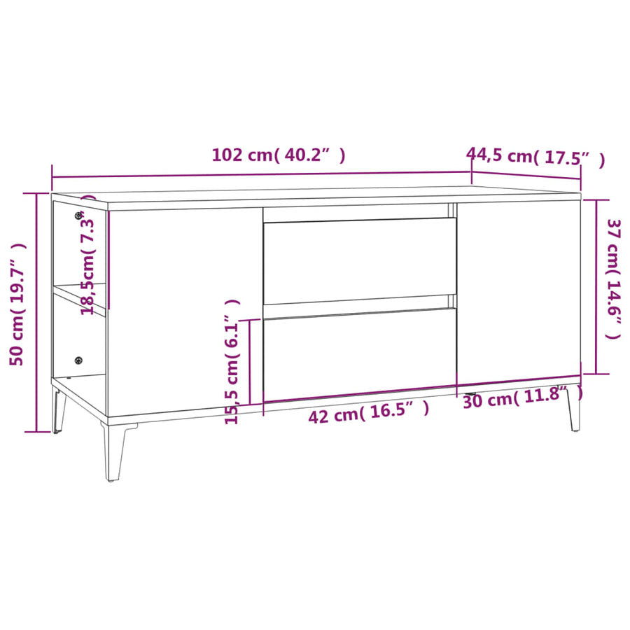 Tv-Meubel 02X44,5X50 Cm Bewerkt Hout Kleurig Sonoma eiken