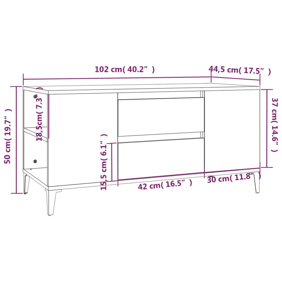 Tv-Meubel 02X44,5X50 Cm Bewerkt Hout Eikenkleurig Grijs sonoma
