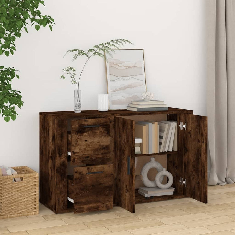 Dressoir 100X33X59,5 Cm Bewerkt Hout Gerookt Eikenkleurig