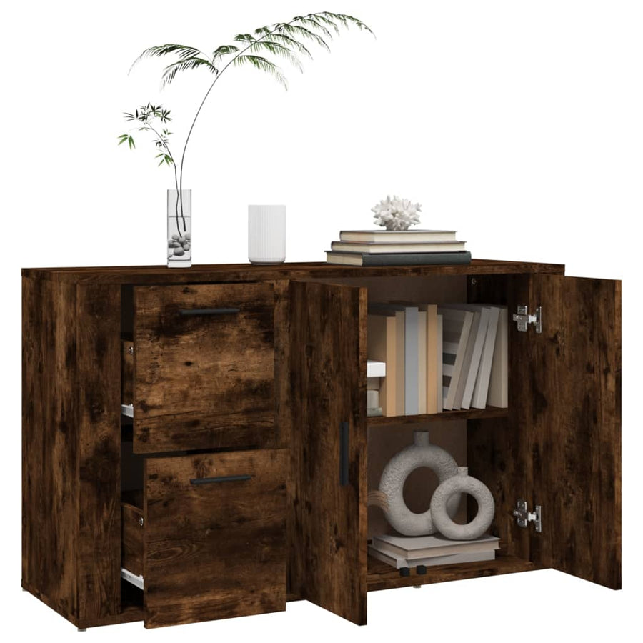 Dressoir 100X33X59,5 Cm Bewerkt Hout Gerookt Eikenkleurig