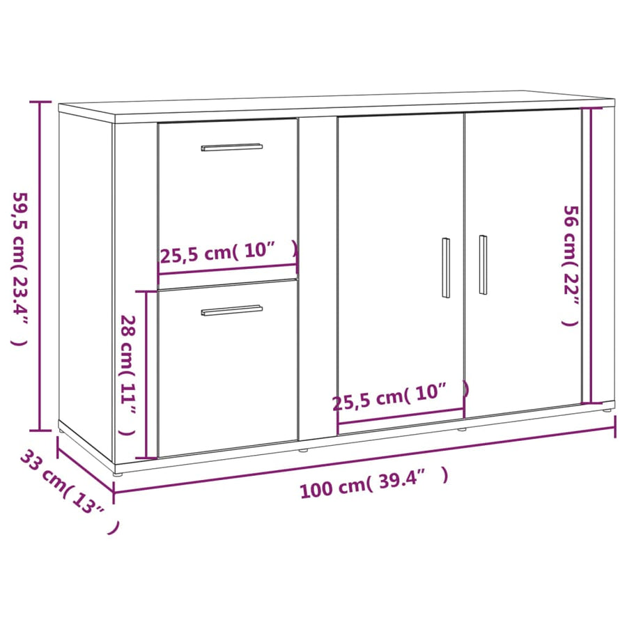 Dressoir 100X33X59,5 Cm Bewerkt Hout Grijs Sonoma Eikenkleurig