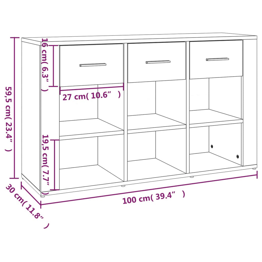 Dressoir 100X30X59,5 Cm Bewerkt Hout Wit