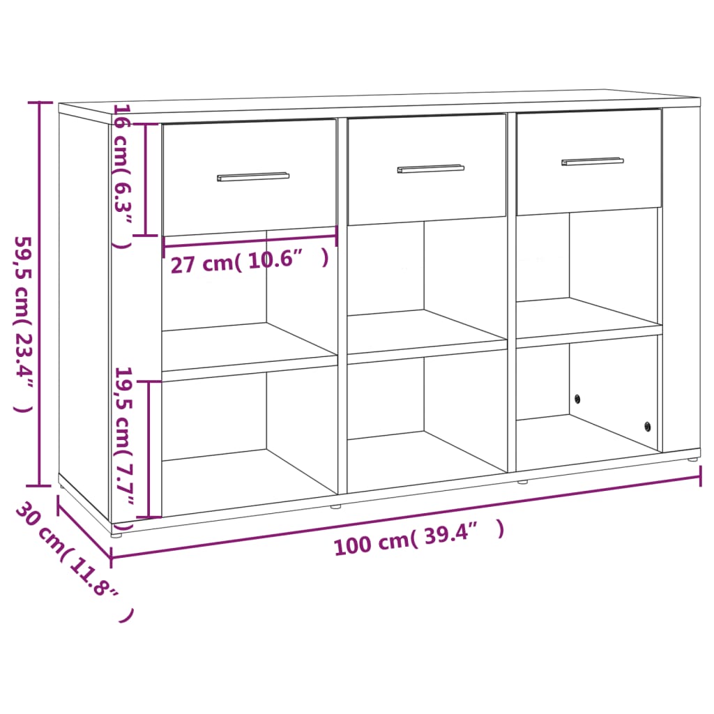 Dressoir 100X30X59,5 Cm Bewerkt Hout Eikenkleurig Grijs sonoma
