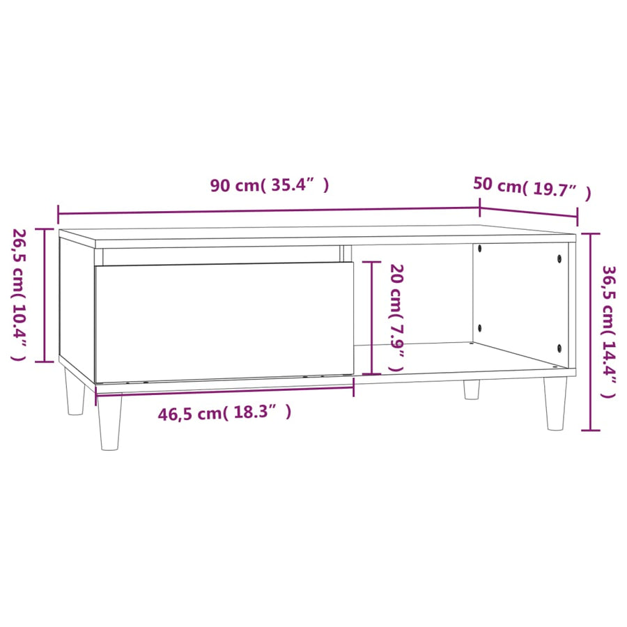 Salontafel 90X50X36,5 Cm Bewerkt Hout Zwart