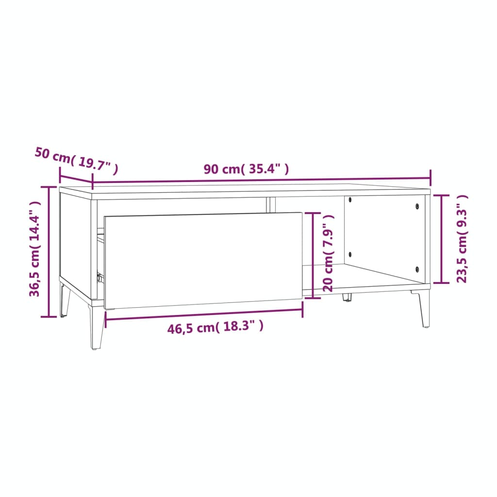 Salontafel 90X50X36,5 Cm Bewerkt Hout Betongrijs
