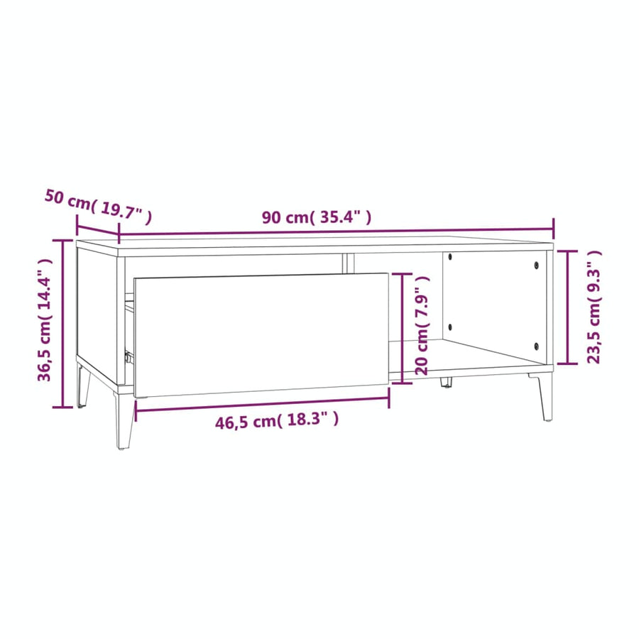Salontafel 90X50X36,5 Cm Bewerkt Hout Betongrijs