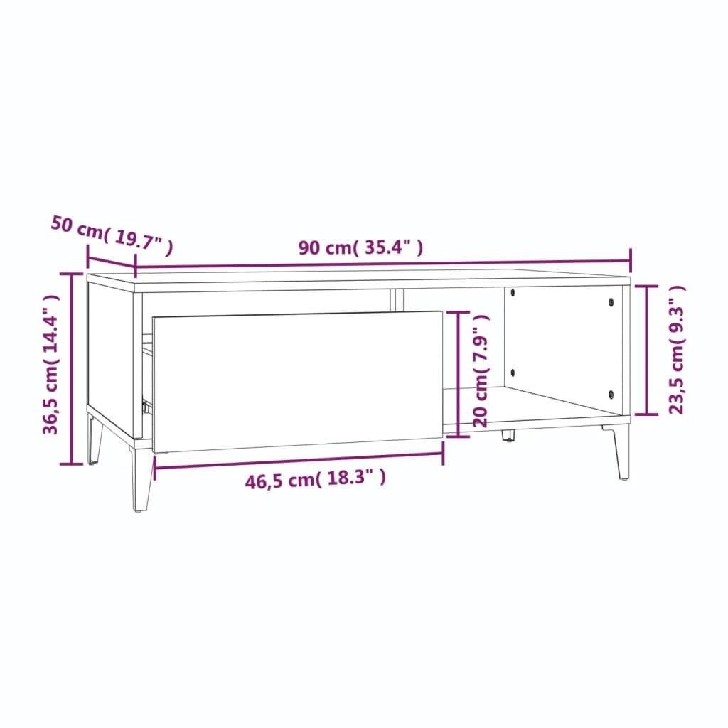 Salontafel 90X50X36,5 Cm Bewerkt Hout Grijs Sonoma