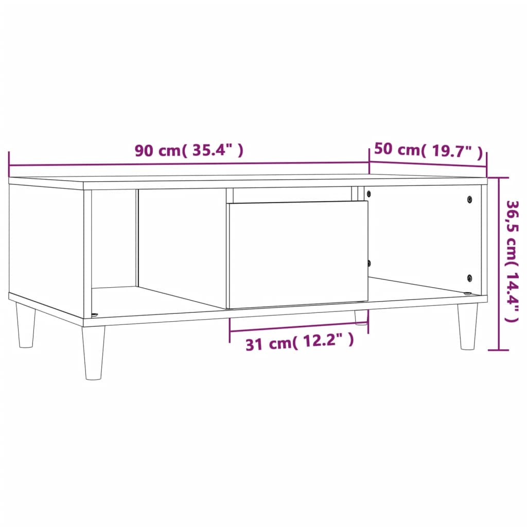 Salontafel 90X50X36,5 Cm Bewerkt Hout Zwart