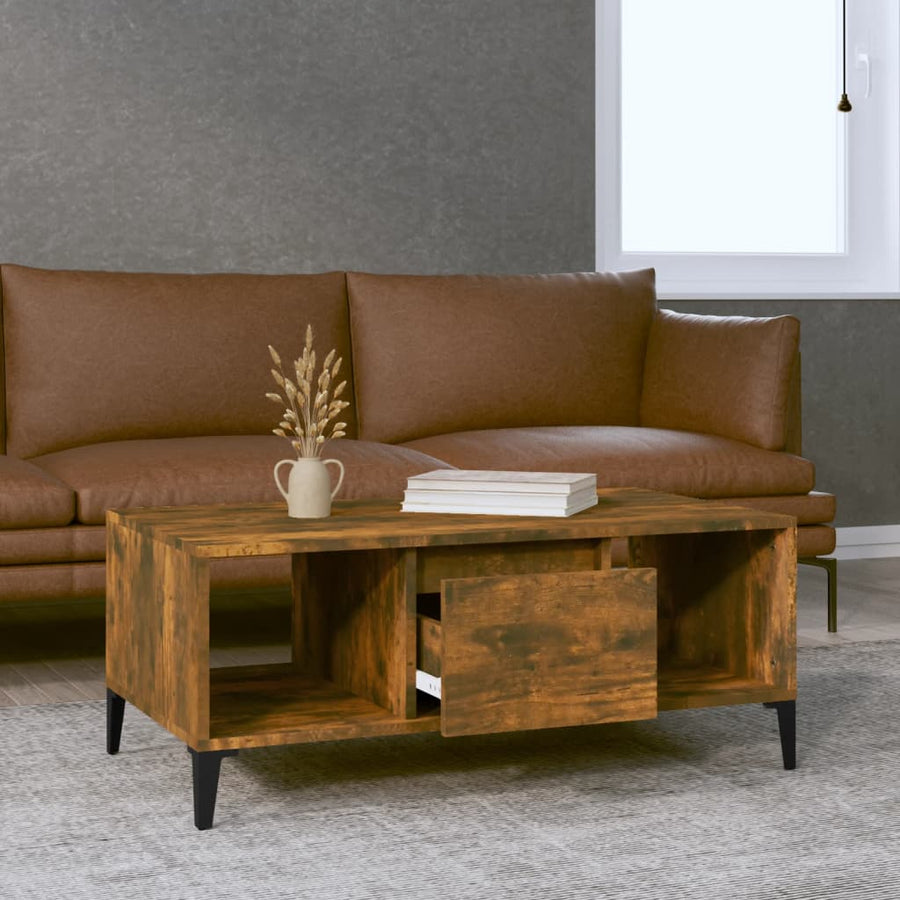 Salontafel 90X50X36,5 Cm Bewerkt Hout Gerookt Eikenkleurig