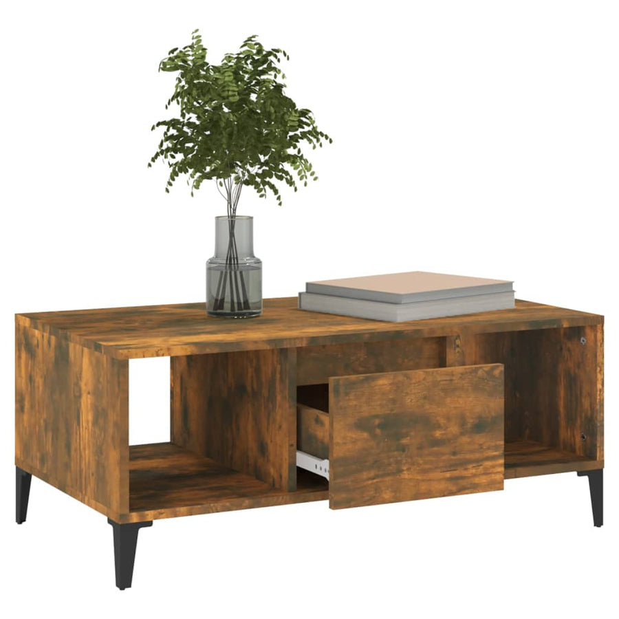 Salontafel 90X50X36,5 Cm Bewerkt Hout Gerookt Eikenkleurig