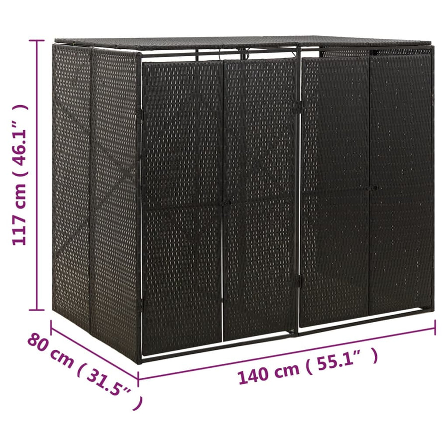Containerberging Dubbel 140X80X117 Cm Poly Rattan 2 containers Zwart