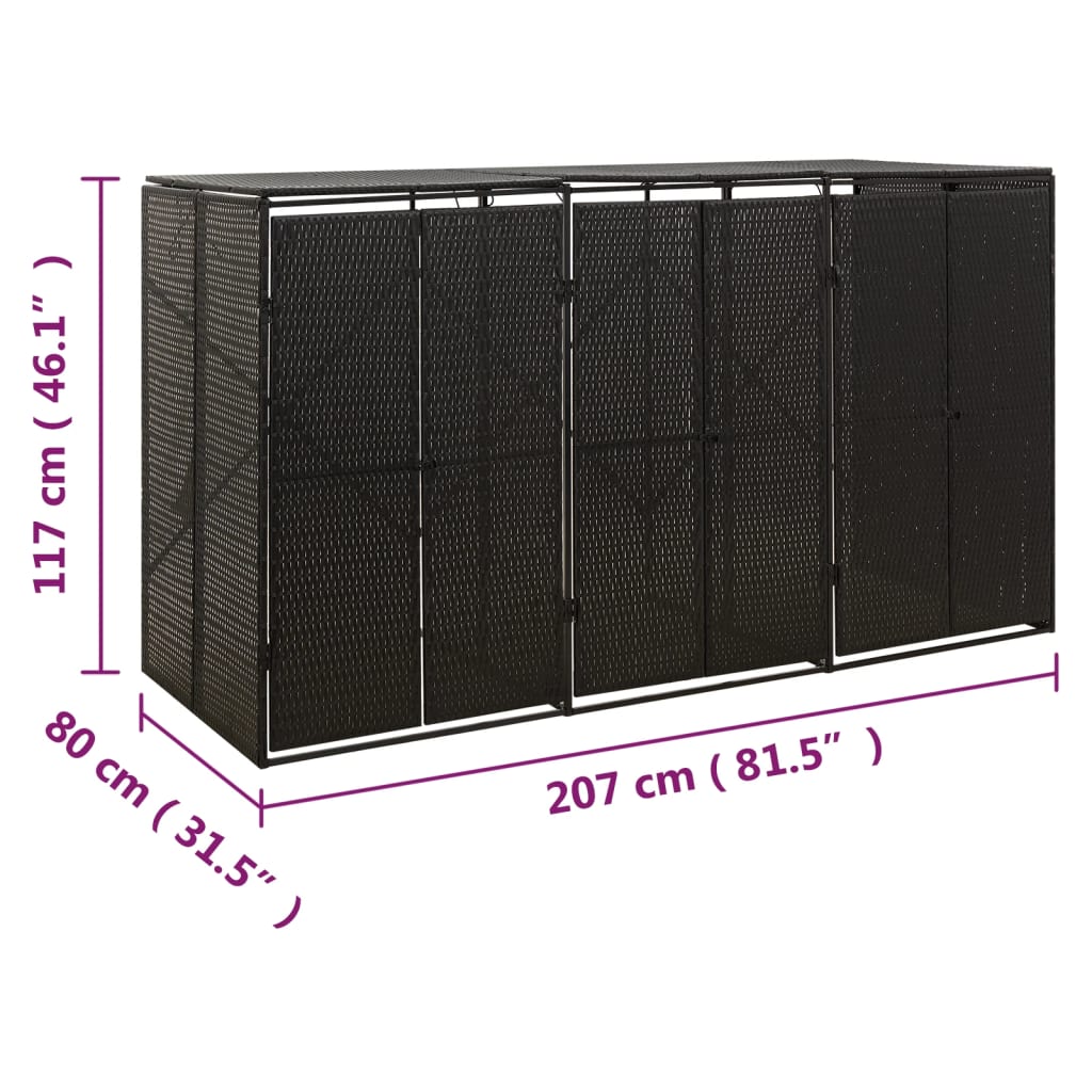 Containerberging Driedubbel 207X80X117 Cm Poly Rattan 3 containers Zwart