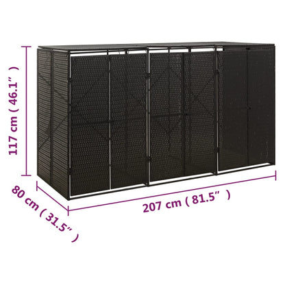 Containerberging Driedubbel 207X80X117 Cm Poly Rattan 3 containers Zwart