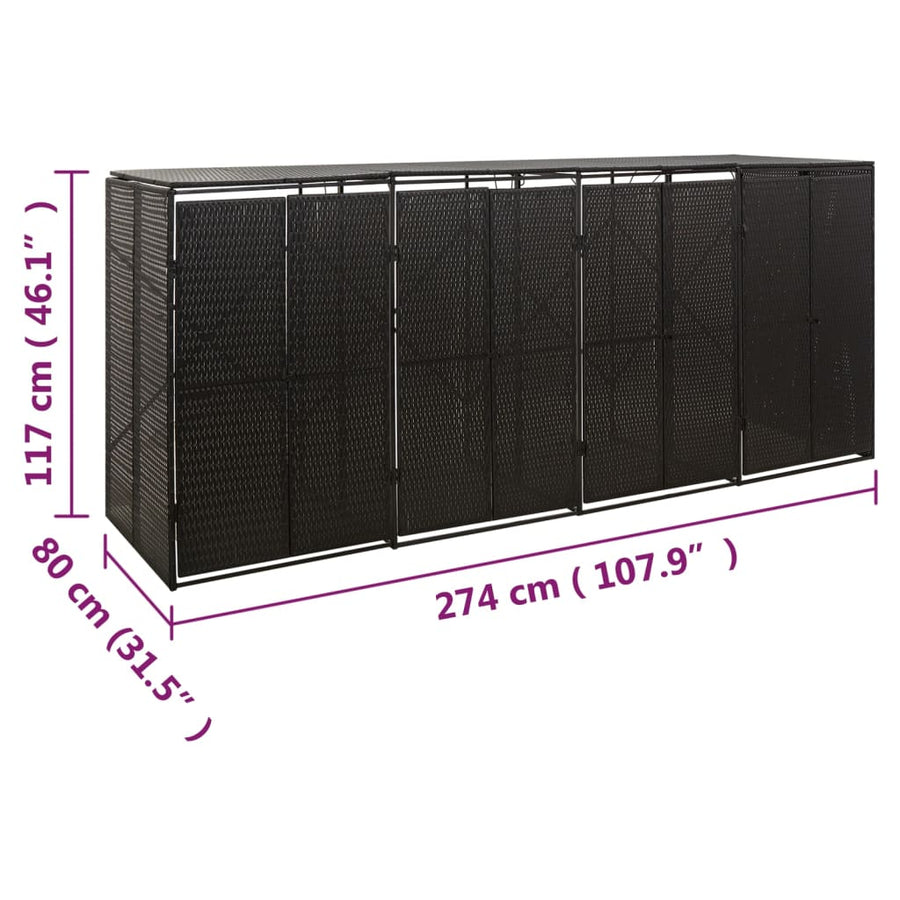 Containerberging Viervoudig 274X80X117 Cm Poly Rattan 4 containers Zwart