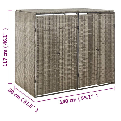 Containerberging Dubbel 140X80X117 Cm Poly Rattan 2 containers Grijs