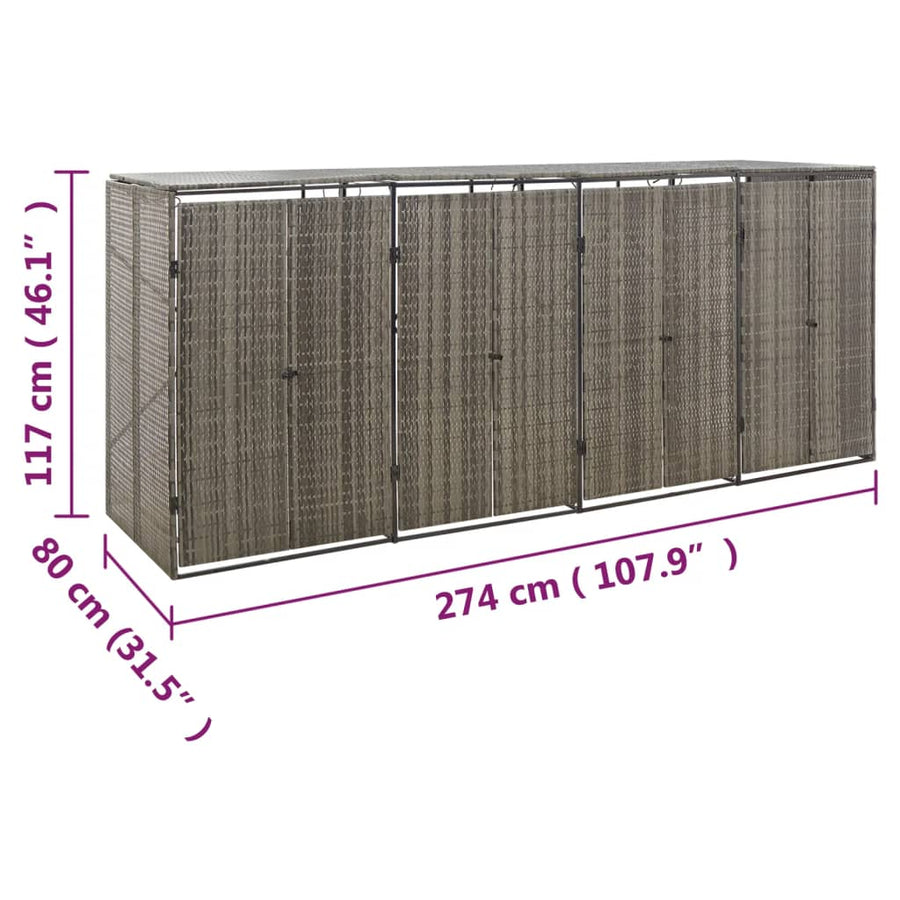 Containerberging Viervoudig 274X80X117 Cm Poly Rattan 4 containers Grijs