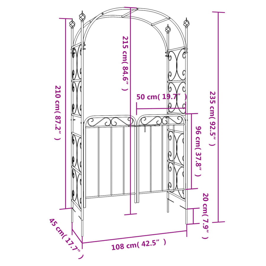 Tuinboog Met Poort 108X45X235 Cm Staal Zwart